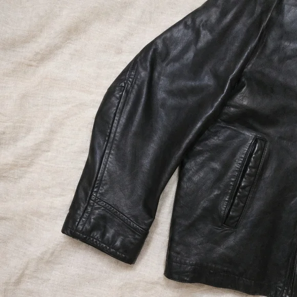 Vintage Y2K NAUTICA Genuine Leather Jacket Mens 44 Black Soft Leather Zip Front - Picture 5 of 8